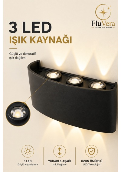 Çift Yönlü Pilsiz Gün Işığı Duvar Lambası İç Dış Mekan Duvar Aydınlatma Dekoratif Led Aplik Siyah