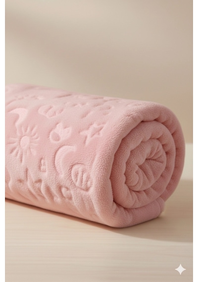 Yumuşak Dokulu Kabartma Desenli Peluş Bebek Battaniyesi Pembe