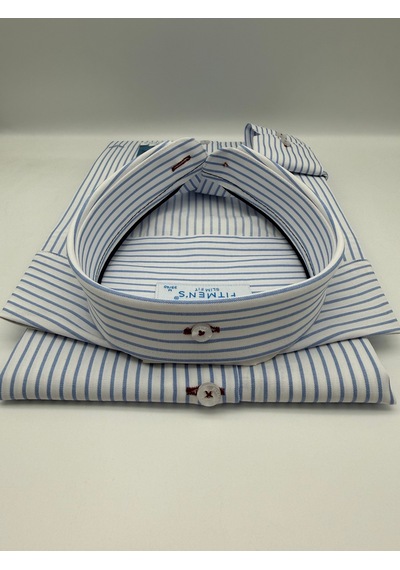 Slim Fit Uzun Kol Premium Çizgili Yaka Düğmeli Hediye Kutulu Erkek Gömlek Fs-004440 - Açık Mavi-3183 Açik Mavi
