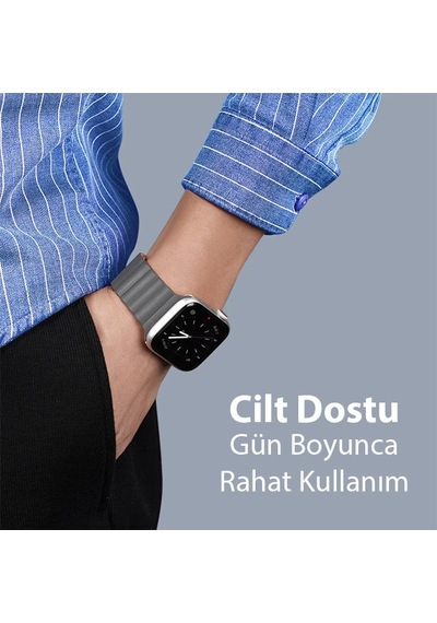 Dux Ducıs Apple Watch Uyumlu 42/44/45mm İçin Manyetik Zincir Versiyon Pu Deri Kayış Kordon- 5775