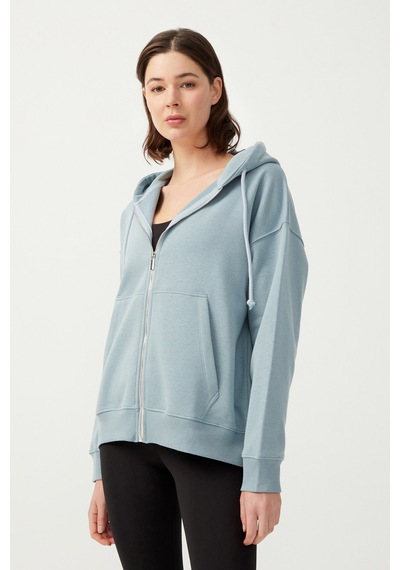 Los Ojos Kadın Mavi Gri Kapüşonlu Oversize Şardonlu Fermuarlı Örme Sweatshirt Mavi Gri Los Ojos Kadın Mavi Gri Kapüşonlu Oversize Şardonlu Fermuarlı Örme Sweatshirt Mavi Gri