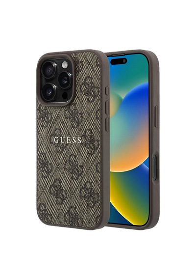 İphone 16 Pro Max Uyumlu Kılıf Guess Lisanslı M-safe Kabartmalı 4g Desenli Yazı Logolu Kapak Pembe