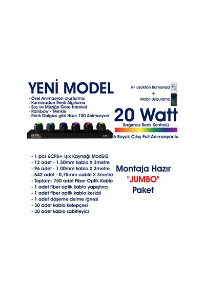 Animasyonlu Yıldız Tavan Seti Jumbo Paket, Montaja Hazır 20watt, 750 Li, Fiber Optik Aydınlatma Kiti Çok Renkli