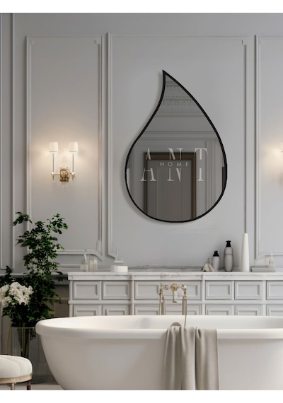 Asimetrik Ayna, Duvar Aynası, Konsol Aynası, Holl Aynası 75 X 50 Siyah