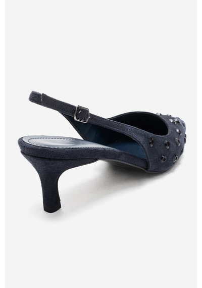 Luvishoes Lorex Lacivert Süet Taşlı Kadın Topuklu Ayakkabı Lacivert