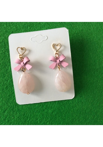 Toz Pembe Renk Taşlı Sallantılı Küpe Çok Renkli
