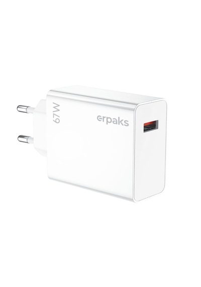 Erpaks 67w Usb-a Hizli Sarj Adaptoru Ve Usb-a/type-c Kablo Beyaz