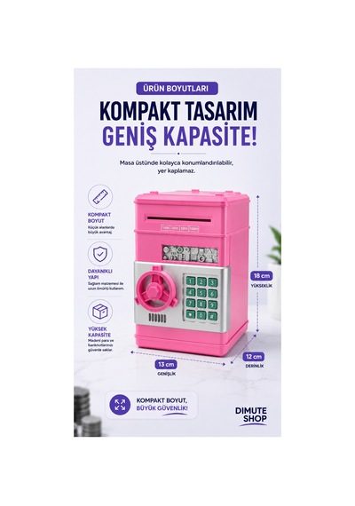 Atm Kumbara Şifreli Elektronik Para Kasası Otomatik Para Çeken Çocuk Kumbararası - 890405982
