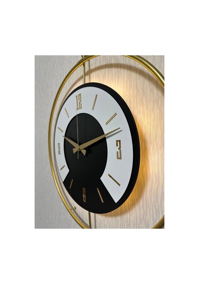 Pey Aksesuar 50x70 Cm Metal Ahşap Ve Işığın Muhteşem Uyumu Duvar Saati Dekoratif Ahşap-m54-gold-siyah-dikkat -beyaz-gold