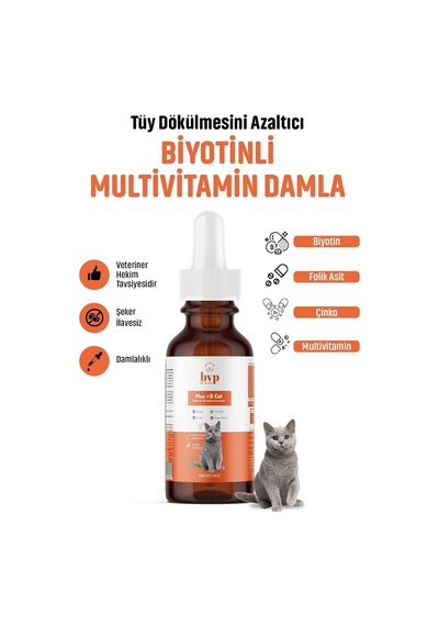 Ber Vet Pet Kedi Tüy Dökülme Önleyici Multivitamin Damla, Tüy Bakımı, 50ml