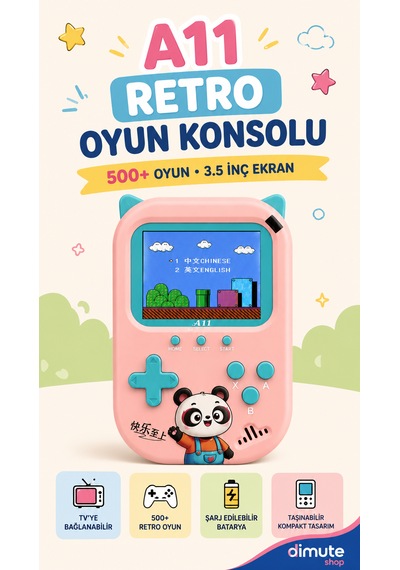 A11 Retro Oyun Konsolu 500 Oyunlu 3.5 İnç Ekran 2 Kişilik Tv Bağlantılı