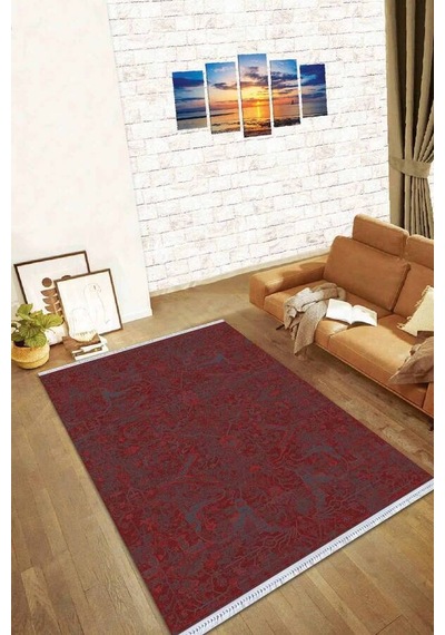Bordo Yöresel Dokuma Pamuk Tabanlı Kaymaz Kilim Klm358n11