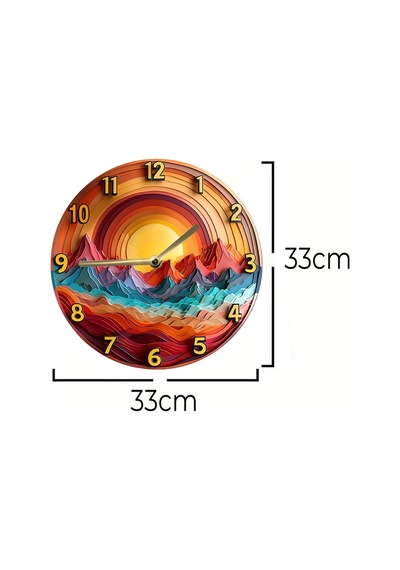 Gün Batımı Dağları - 3d Görünümlü Mdf Duvar Saati 33 Cm Sdw295 Renkli