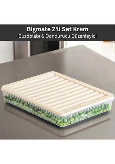 Bigmate 2'li Şeffaf Saklama Kabı 2x2,5 Lt Bgmt2225 Mikrodalga Buzdolabı Ve Dondurucu Uyumlu Düzenleyici Krem