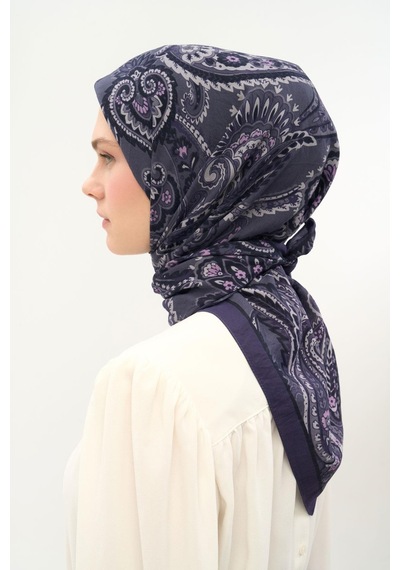 Silk Home Viskon Velora Eşarp Dört Mevsim Etro Desen Koyu Mor 90x90 Çok Renkli