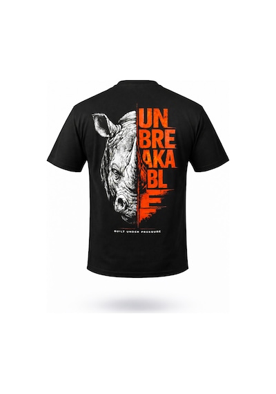 Dark Line Sırt Baskılı %100 Pamuk Oversize T-shirt Rhino Siyah