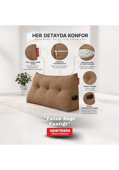 Yatak Başı Yastığı Sırt ve Bel Destek Yastığı 120 CM Yaslanma ve Dinlenme Yastığı Kahverengi
