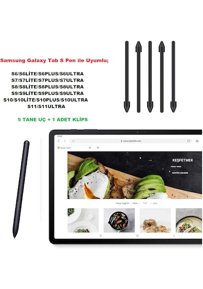 Samsung Uyumlu S Pen Uç Galaxy Tab S Serisi İle Uyumlu Lite,fe,ultra S6,s7,s8,s9,s10,s11 5 Adet Siyah