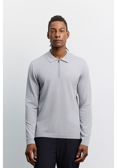 Avva Erkek Gri Polo Yaka Fermuarlı Rayon Tüylenmeyen Basic Triko Regular Fit Kazak B005150