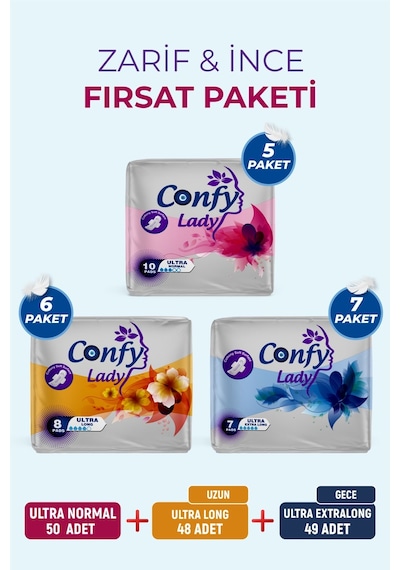 Confy Lady Ped Ultra Normal 5 x 10'lu + Ultra Long 6 x 8'li + Ultra Esktra Long 7 x 7'li