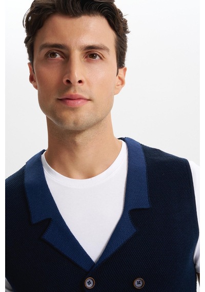 AR-MA Arma Erkek Slim Fit Örme Likralı Pike Yelek Kısa Kollu, %90 Akrilik %10 Wool K0yyo0857 Lacivert