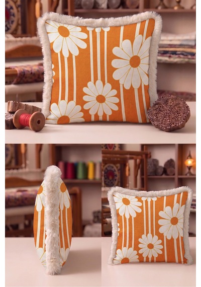 Retro Papatya Desenli Saçaklı Yastık Kılıfı-çiçek Temalı Boho Turuncu Vizon Püsküllü Kırlent Kılıfı Serin Yörünge Nova Retro Papatya Desenli Saçaklı Yastık Kılıfı-çiçek Temalı Boho Turuncu Vizon Püsküllü Kırlent Kılıfı Serin Yörünge Nova