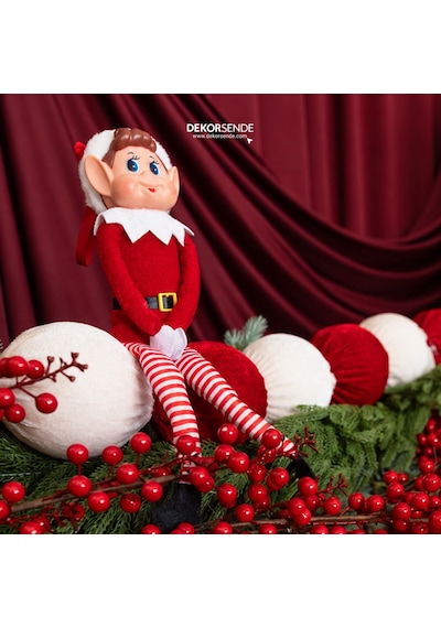 Yılbaşı Figürü Elf Çocuk Kırmızı 45 Cm