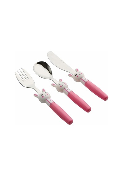 Mini Rabbit Pembe Çocuk Çatal Bıçak Takımı Renkli