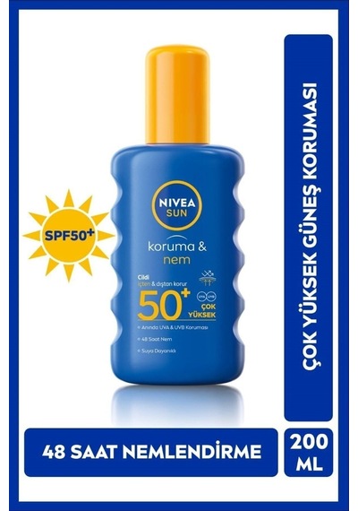 Sun Spf 50+ Koruma & 48 Saat Nemlendirme Güneş Kremi 200 Ml Sprey,çok Yüksek Güneş Koruyucu