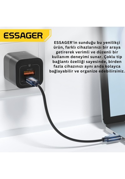 6in1 60w Type C, Micro Ve İphone Lightning Kablolu, Dönüştürücü, Sim Aparatlı Seyahat Seti
