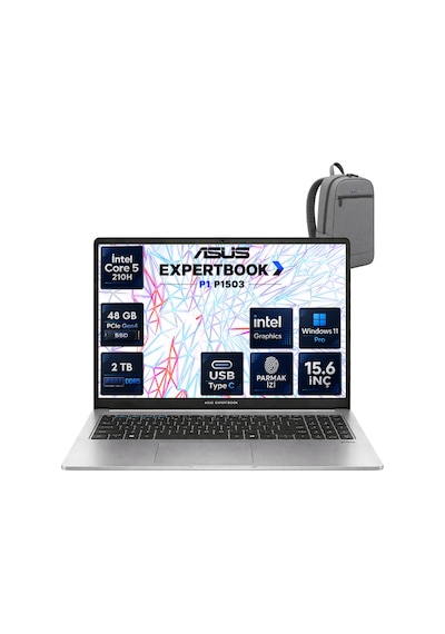 Asus ExpertBook P1 P1503CVA-C516512G0DRNP23 Core 5 210H 48 GB 2 TB SSD 15" W11P Dizüstü Bilgisayar