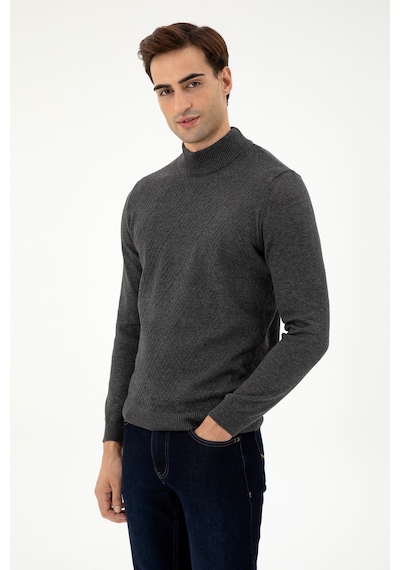 U.S. Polo Assn. Erkek Slim Fit Yarım Balıkçı Yaka Antrasit Melanj Kazak 50297038-VR081