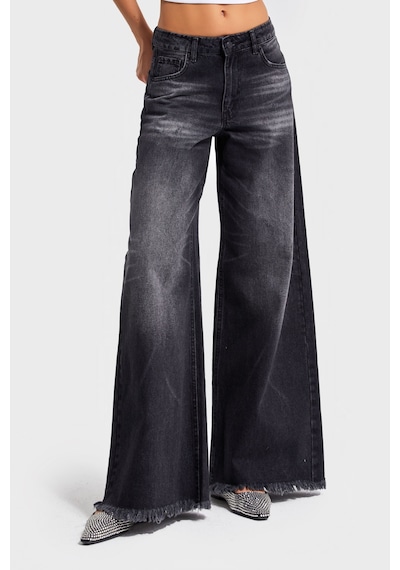 Itsbasic Kadın Koyu Füme Renk 12s5-1 Palazzo Fit Paça Detaylı İç Boy 80cm %100 Koton Denim Jean