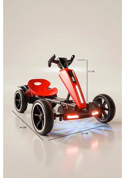 Uzaktan Kumandalı Işıklı 12v Akülü 35kg Taşıma Kapasiteli 7km/h Hızlı Çift Motorlu Çocuk Gokart Kırmızı