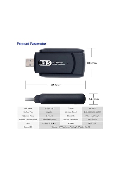 Grc Accessory AC1300  Mbps Dual Band USB 3.0 Kablosuz WI-FI Alıcı Adaptör