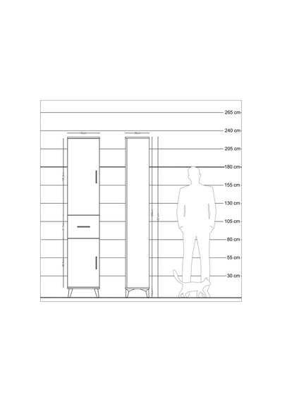 Arges Dolap 4 Raflı Tek Çekmeceli 2 Kapaklı 44x30x221 Çam-ant... Çam