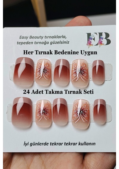 Kısa Küt 24 Adet Takma Tırnak Seti R855