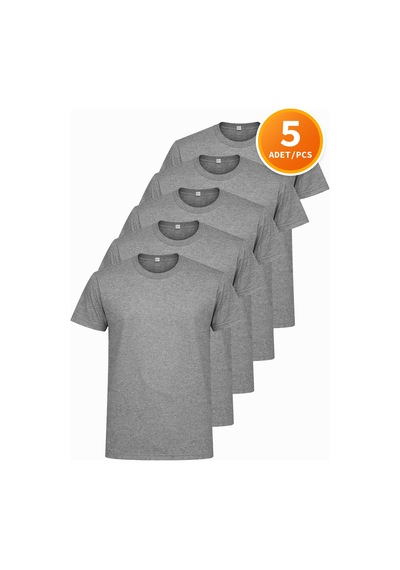 Hanclo Erkek Siyah Tişört 5 Li Paket Basic Pamuk Bisiklet Yaka Kısa Kollu T-shirt Gri