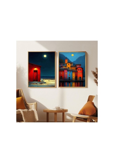 2 Parça Ahşap Çerçeveli Dekoratif Tablo Çok Renkli - 814952590 Çok Renkli