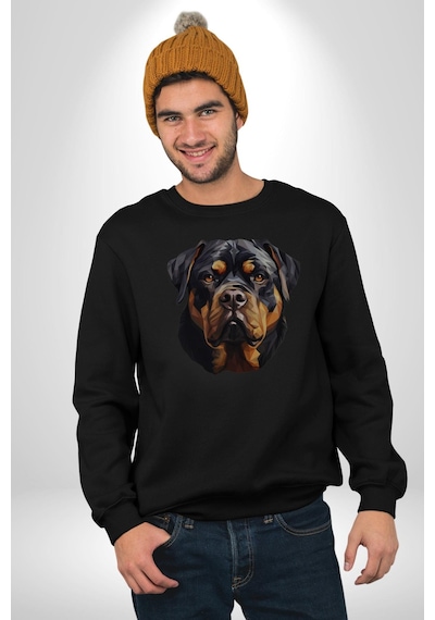 Rottweiler Kafası Unisex Siyah Baskılı Sweatshirt Siyah