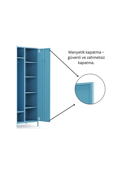 Pera Metal Elbise Dolabı, Soyunma Dolabı, İki Kapılı, 80,50 X 50 X 189,50 Cm Ral 5024 Mavi