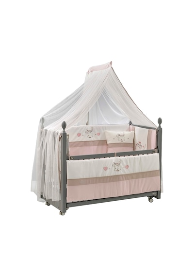 Meltem Kids Kral Sallanır Ahşap Anne Yanı Beşik 60 x 120 CM Gri - Pretty Pembe