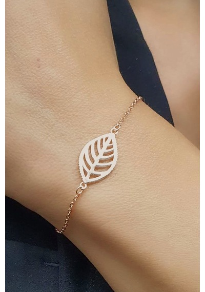 Yaprak Figürlü 925ayar Gümüş Üzerine Rose Altın Kaplama Bileklik Gümüş
