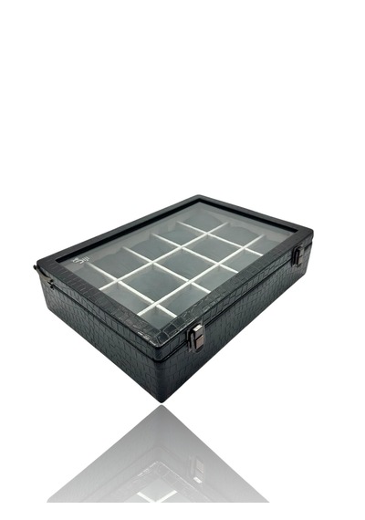 Diji 15'li Saat Kutusu Saat Çantası Timsah Siyah İçi Gri Siyah Ya
