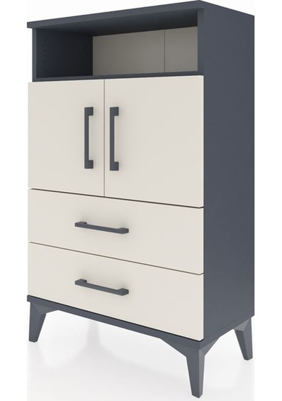 Arges Komodin 2 Raflı 2 Çekmeceli 2 Kapaklı 60x30x96 Antrasit... Antrasit