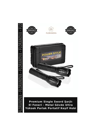 Premium Single Sword Şarjlı El Feneri - Metal Gövde Ultra Yüksek Parlak Portatif Keşif Hobi Belirtilmemiş