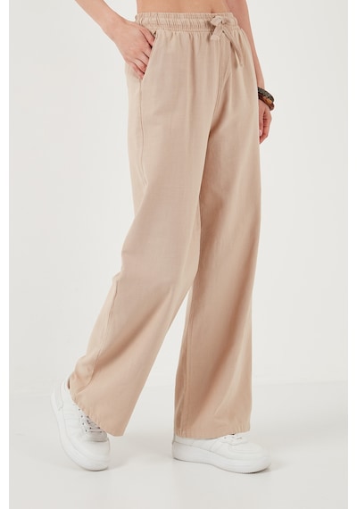 Lela Pamuklu Relaxed Fit Yüksek Bel Bol Paça Bayan Pantolon 668Yp5118 Camel