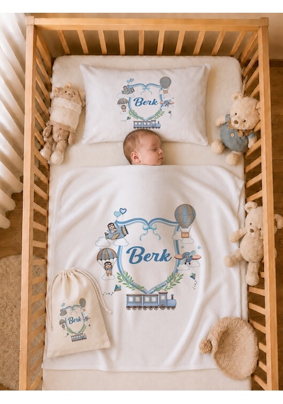 Pia Baby İsme Özel Erkek Bebek %100 Pamuk Hastane Çıkışı Tulum Şapka Eldiven Kıyafet Keseli Hediye Seti 1029tybkyx Krem
