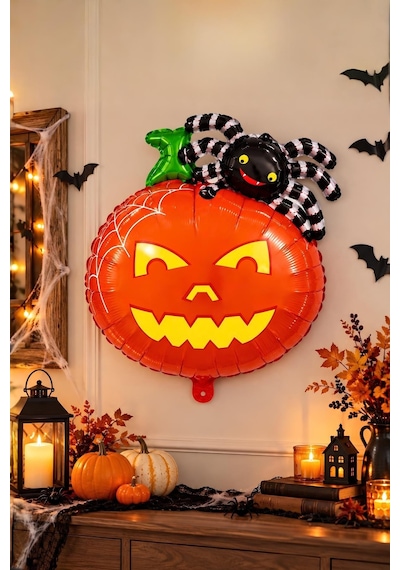 Halloween Cadılar Bayramı Balkabağı Ve Örümcek Temalı Folyo Balon Çok Renkli