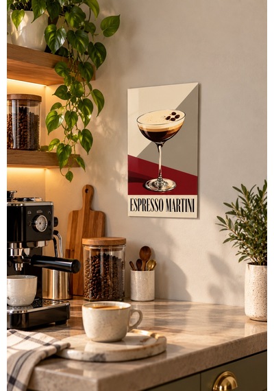 Gökçeoğlu Cam Tablo Temperli Cam - Espresso Martini Retro Kahve Ve Kokteyl Temalı - Cam Tablo